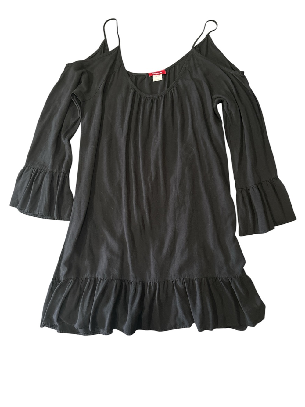 Panhandle Vintage Black Cold-Shoulder Ruffle Dress sz L